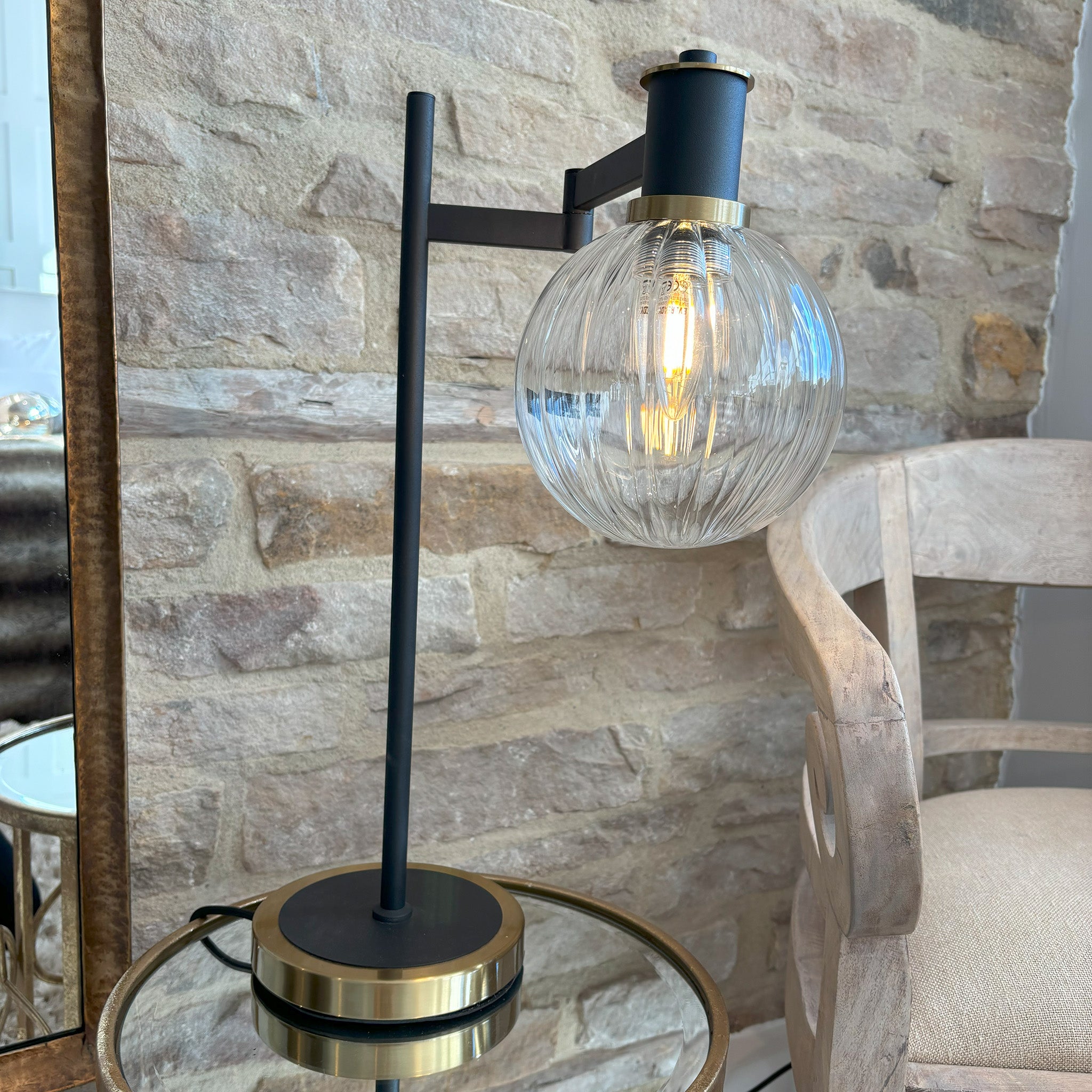 Adjustable Swing Arm Table Lamp with Glass Shade